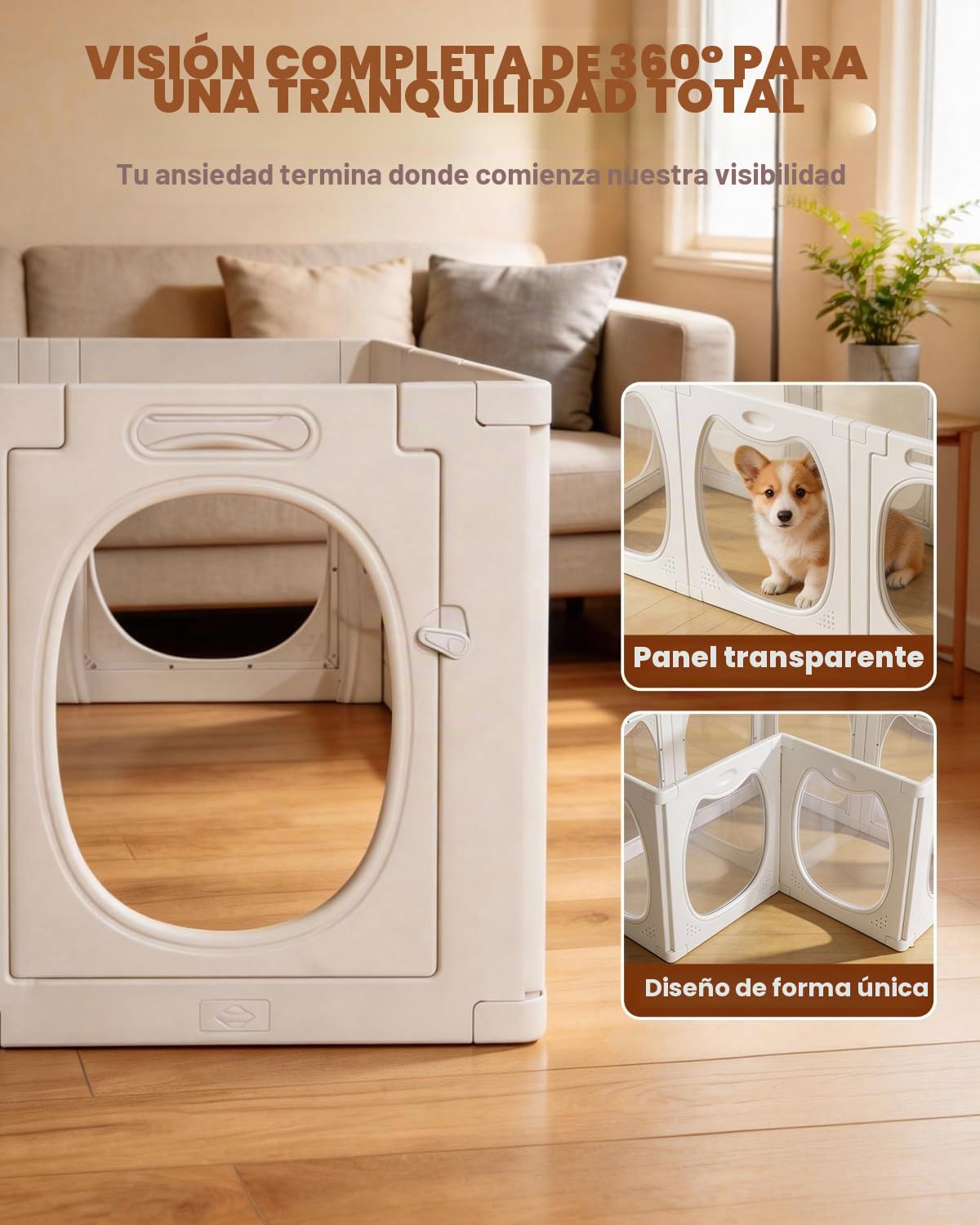 Parque para Cachorros de Acrílico Transparente con Puerta, 7+1 Recinto para Perros Interior 50 × 60 cm, Corral para Perros y Mascotas, Ventosas Antideslizantes, para Perros Pequeños, Cachorros y Gatos