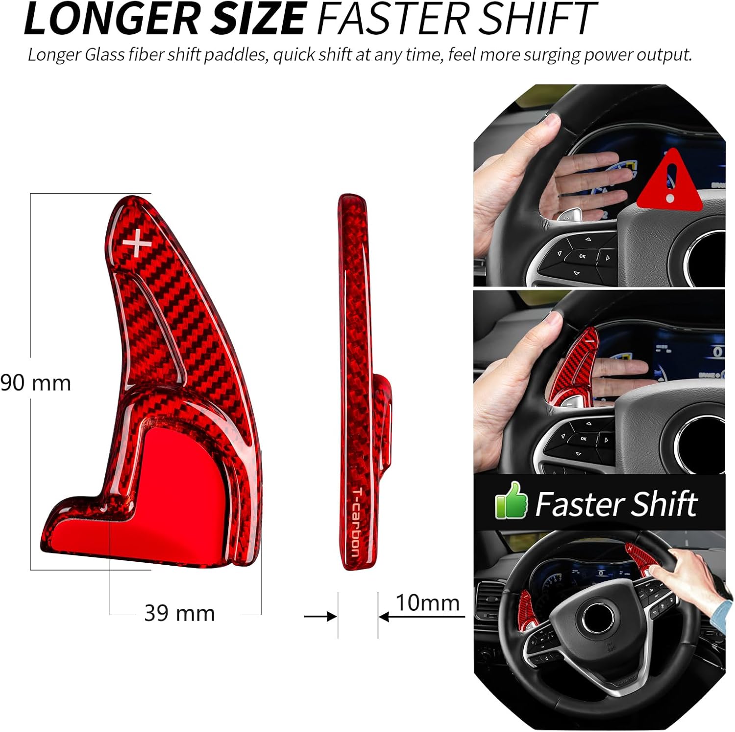 T-carbon Shifter Paddle Extension Fits Dodge Challenger Charger Durango 2024;Real Carbon Fiber Steering Wheel Paddle Shift Cover Fits Chrysler and Jeep Grand Cherokee 2023 Gear Shift Trim Accessories