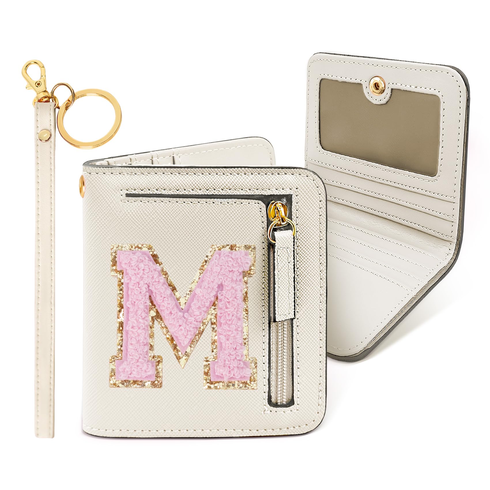 COSHAYSOO Easter Birthday Gifts Initial Wallet for Teenager Girls 8-10 10-12 12-14 14-16 Small RFID Bifold Wallet Travel Purse Unique Preteen Stuff Chenille Letter M Cream