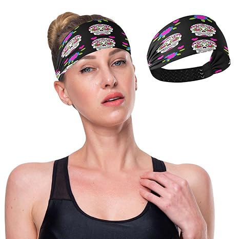 YETTASBIN Wide Headbands for Women Girl - Sugar Skulls Non Slip Elastic Hair Bands Breathable Quick Dry Yoga Headband, Fashion Hair Accessories for Workout, Running, Gym & Daily Use