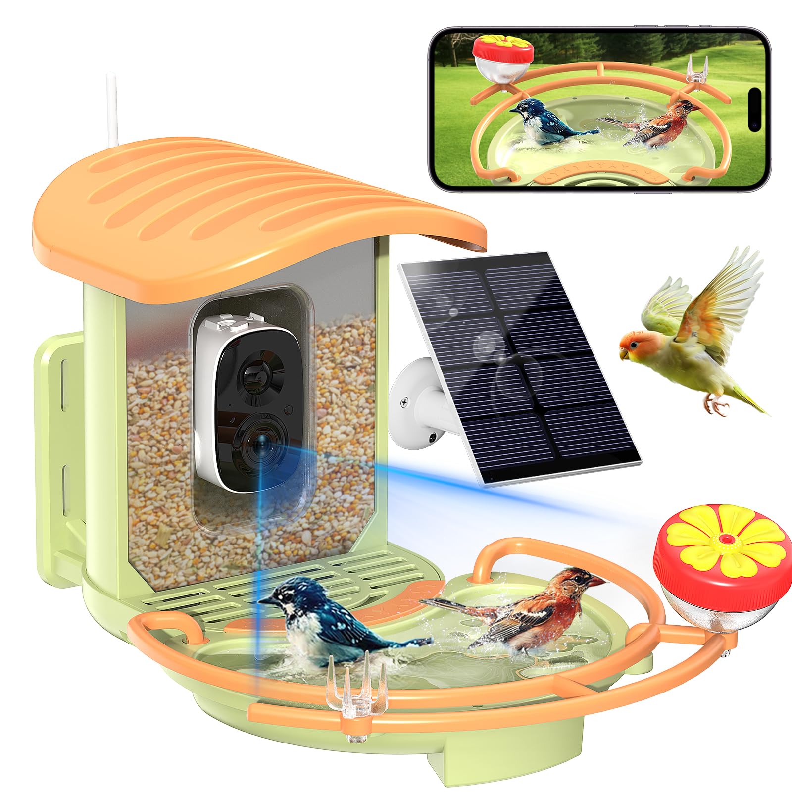 Bird Feeder Camera with AI Bird Recognition, 2K HD Camera Birdfeeder with Bath, Solar Powered Birds Watching with App Control, Color Night Vision, Gift Box Package, Easy Install & Family Sharing-image-16