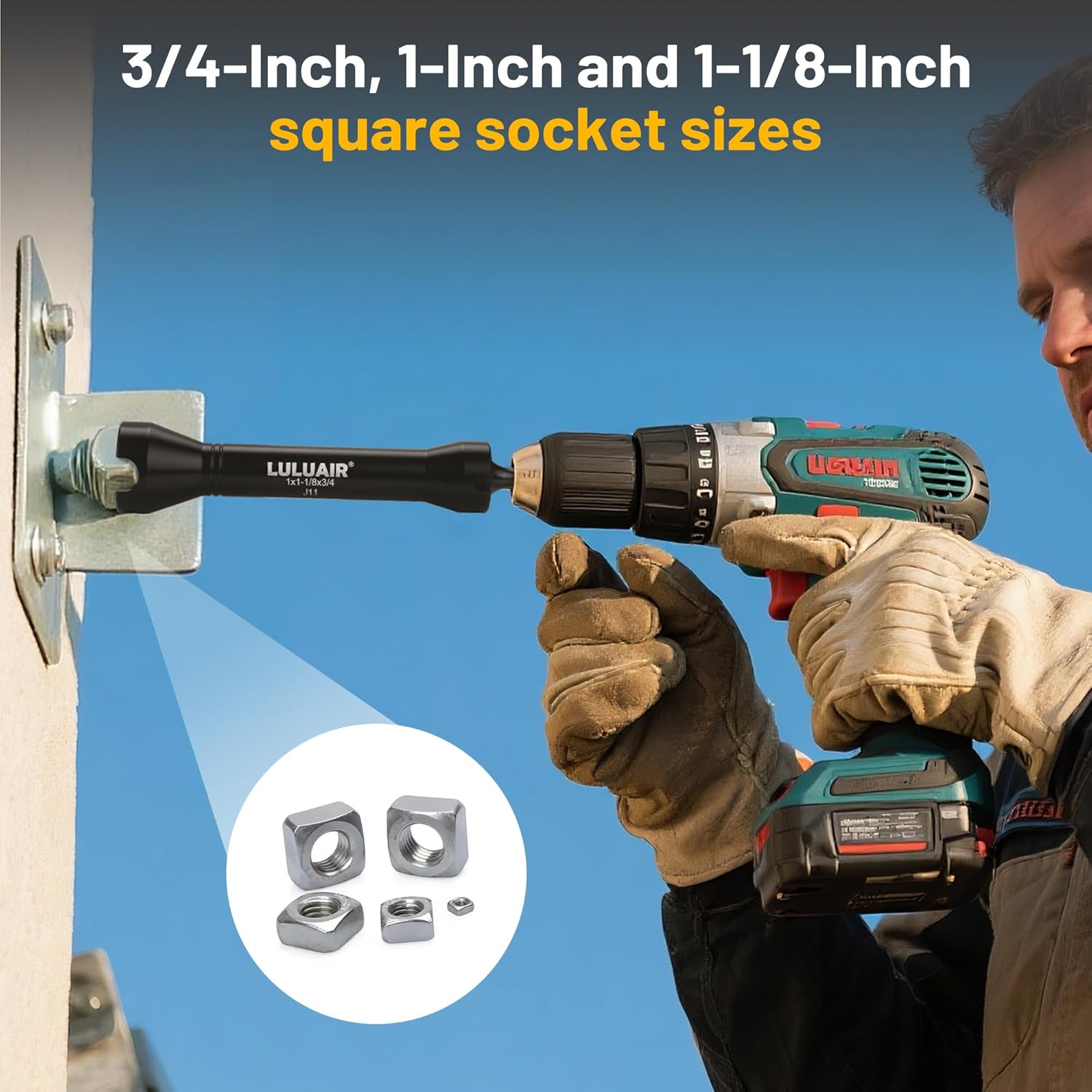 NRHD Lineman Socket, 5-in-1 Impact Socket Set, 3 Size Square Drive Socket: 3/4", 1", and 1-1/8" Sockets and Small and Large Alignment Slots