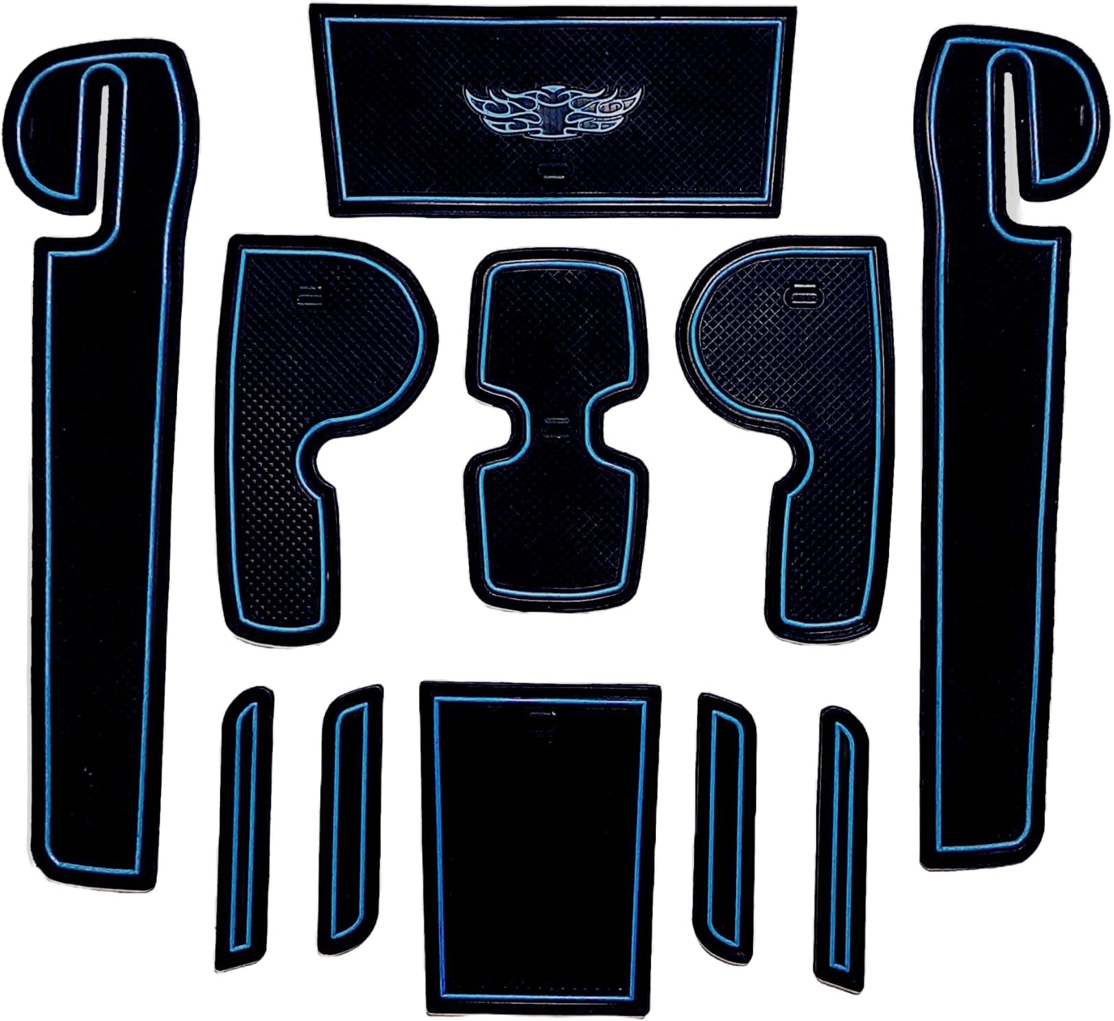 Rubber The Mat Store Door Cup Mats | Maruti Suzuki Swift Dzire For Model Year From 2018 Onwards| Premium Decorative Stylish Car Interior Accessories| Set Of 11 Mats | Blue Trim