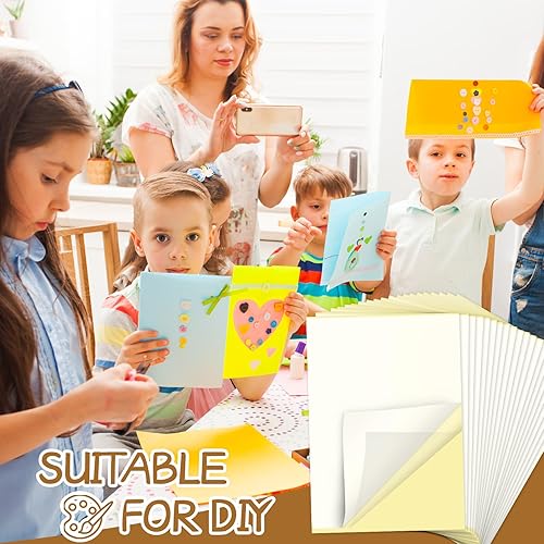 Miniatura 5 de Yeaqee 100 hojas adhesivas de doble cara para manualidades, cinta decorativa transparente para manualidades con forro blancoamarillo para bricolaje