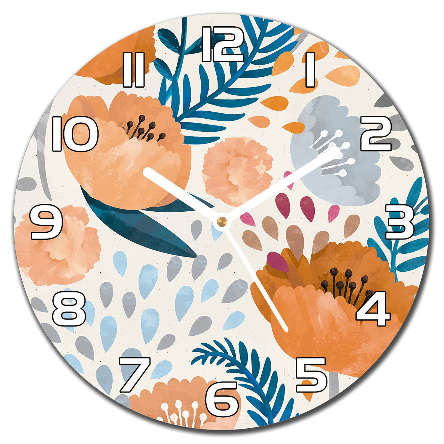 Horloge en verre pavot orange 30 cm moderne, l'élégance du verre de sécurité