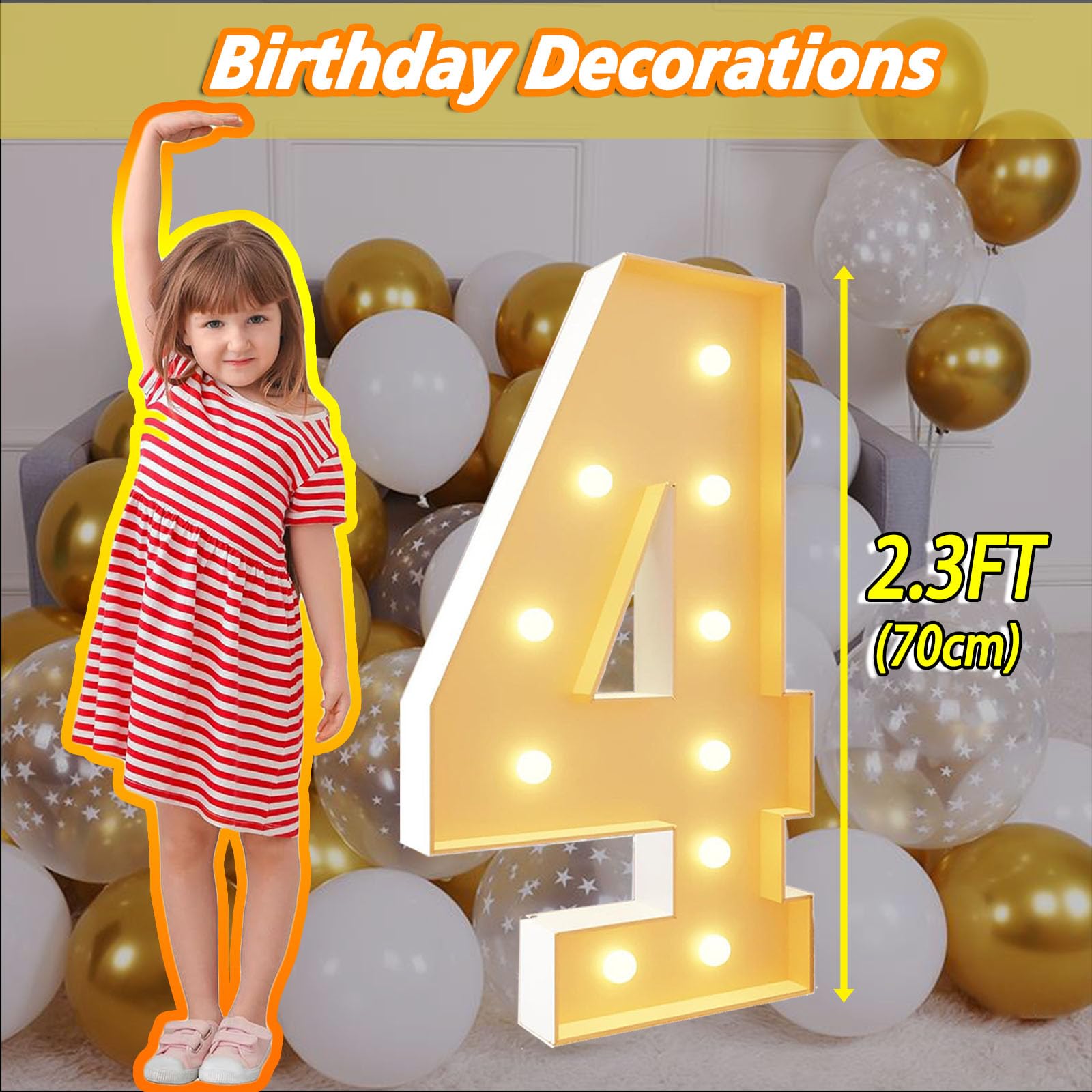 Número grande iluminado para decoraciones de fiestas, cartón de espuma precortado para una fácil instalación, ideal para eventos de cumpleaños y aniversarios