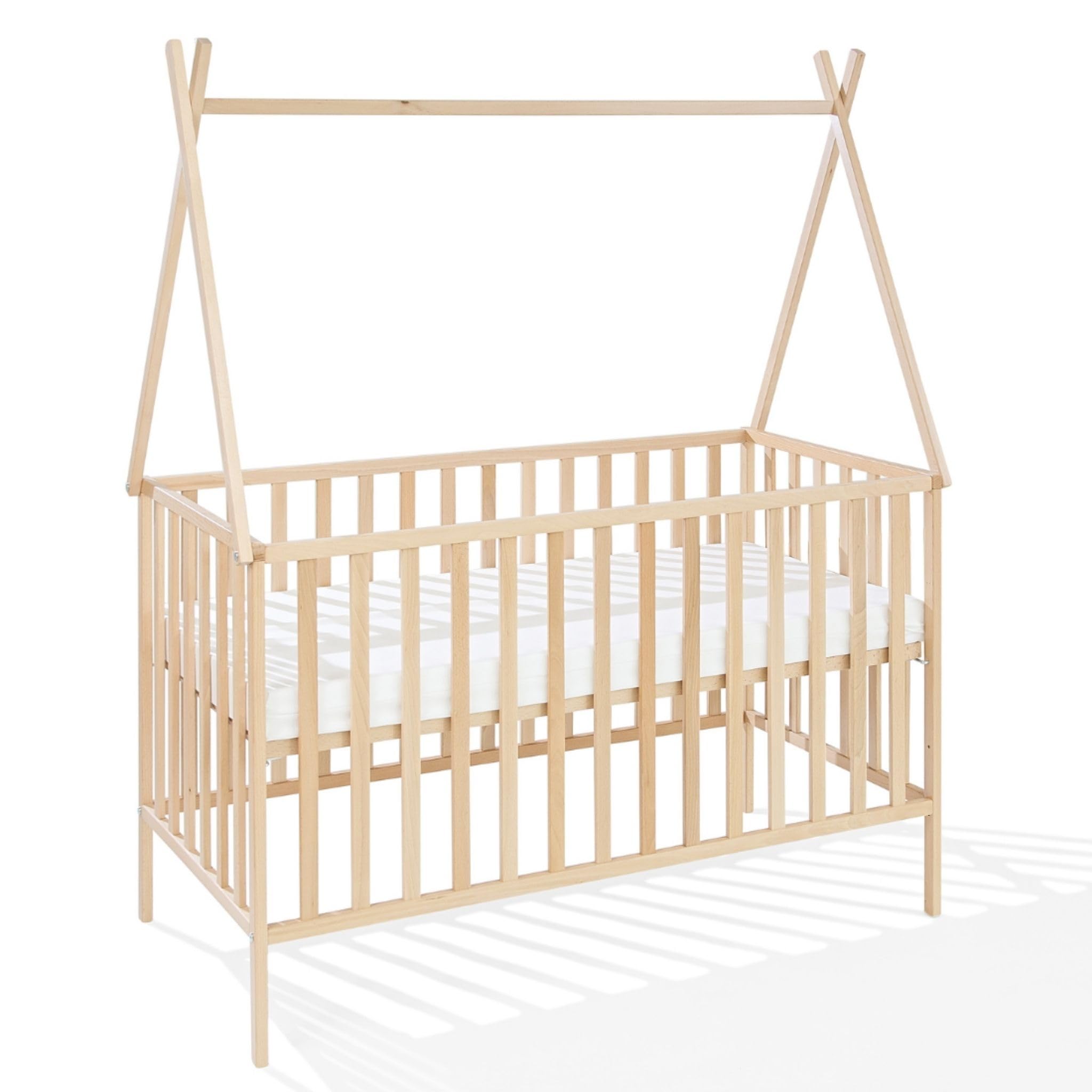 ATB - Lit Bébé Evolutif 120x60 - Convertible Bois Naturel - Design Enfant - Tipi - 60x120 Dimension - Lits pour Chambre Enfant - Mobilier