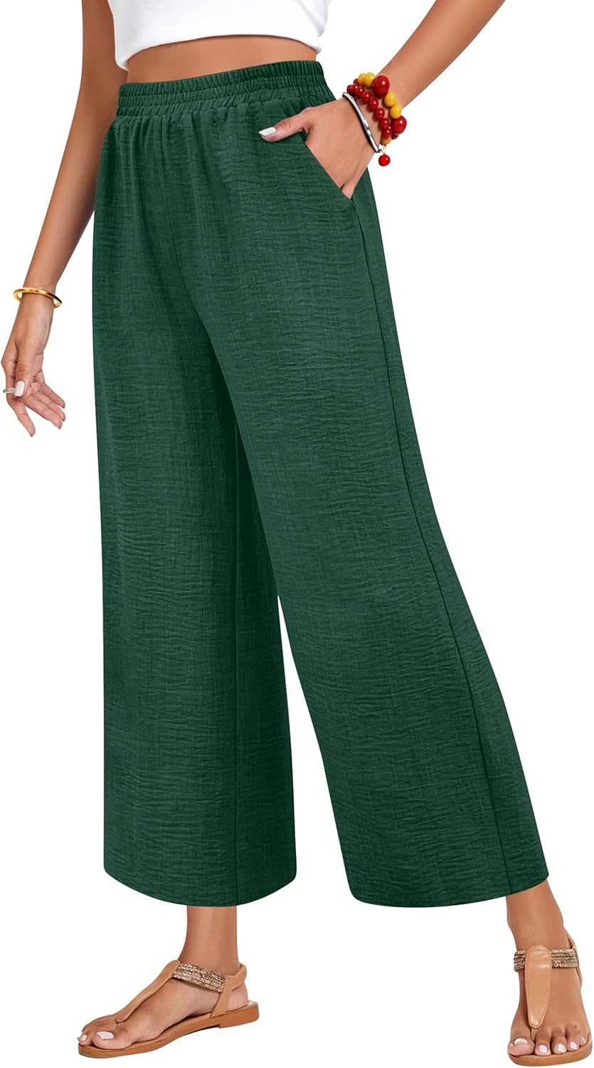 Womens Wide Leg Capri Pants Summer Palazzo Dressy Casual Pant Beach Loose High Waist Lounge Trouser with Pockets - Image 2