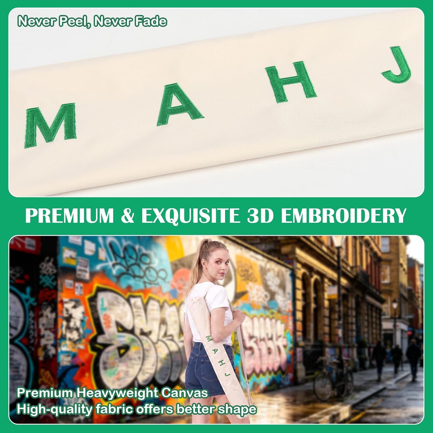 35 Inch Premium Mahjong Mat Bag with 3D Embroidery, Heavy-Duty Canvas, 2PCS image 3