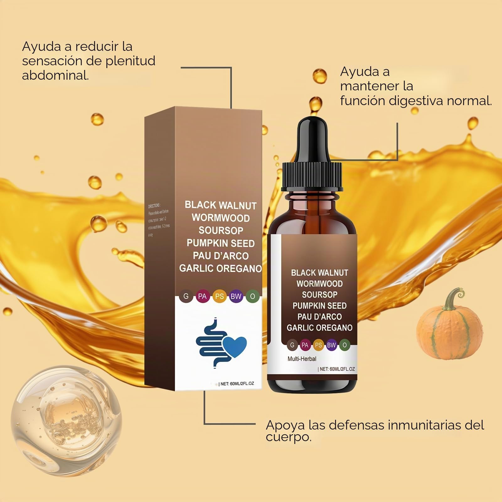 Limpieza intestinal con ajenjo y nogal negro | Favorece la digestión, la energía, la absorción y el intestino | Fórmula suave, vegana y sin OMG | 60 ml/2 onzas líquidas,3PCS