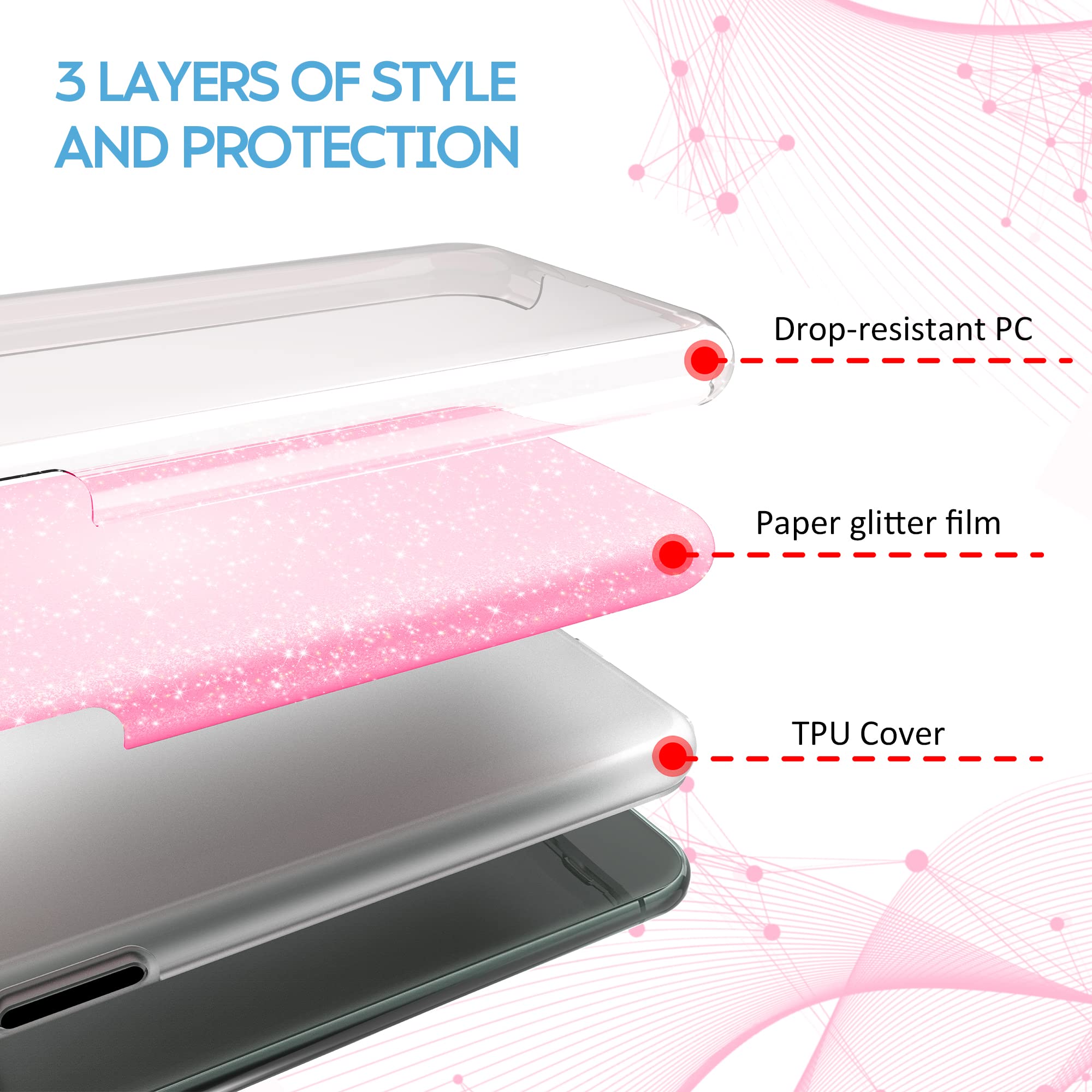 N NEWTOP 3in1 Cover Compatibile con Huawei Y5 2019, Custodia Case con GLITTER Brillantini Paper Interno Bling TPU + PC Flessibile Morbida Case Posteriore Lucida Glitterata (Oro