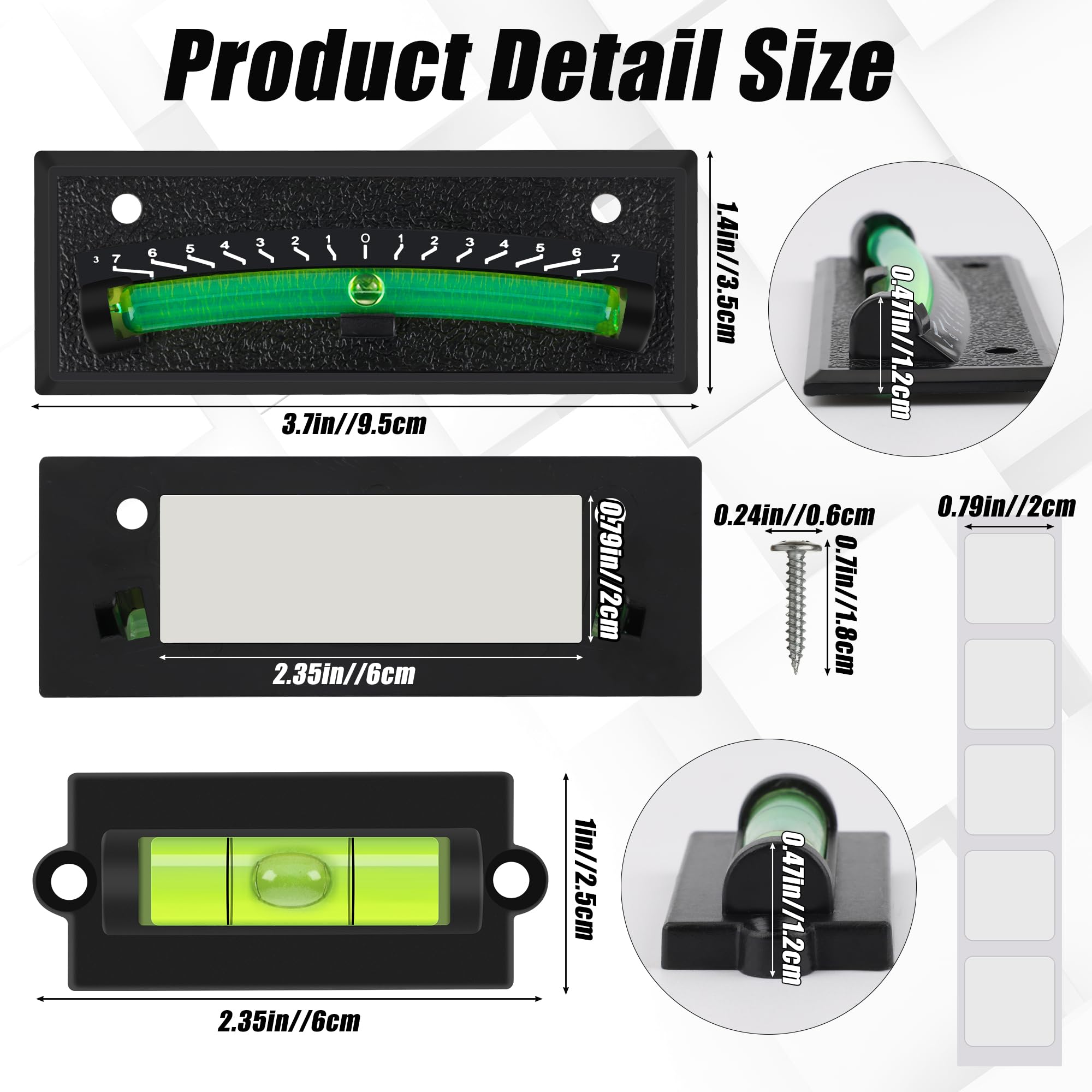 Paquete de 2 + 2 unidades de burbujas autoadhesivas y montadas en la pared, nivel pequeño Larbeti para sistema de nivelación de cámper, RV, remolque, caravana mini niveles de burbuja