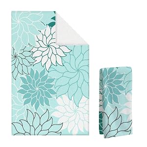 Boho Floral Abstract Waffle Towels Flower Hand Towel for Bathroom Decor 16x24 Inch Neutral Azure Flower Dish Tea
