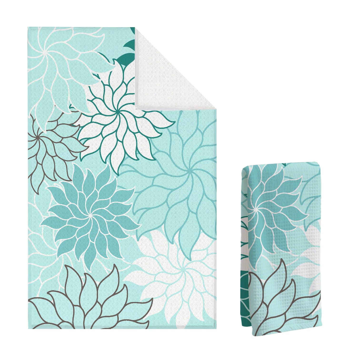 Boho Floral Abstract Waffle Towels Flower Hand Towel for Bathroom Decor 16x24 Inch Neutral Azure Flower Dish Tea