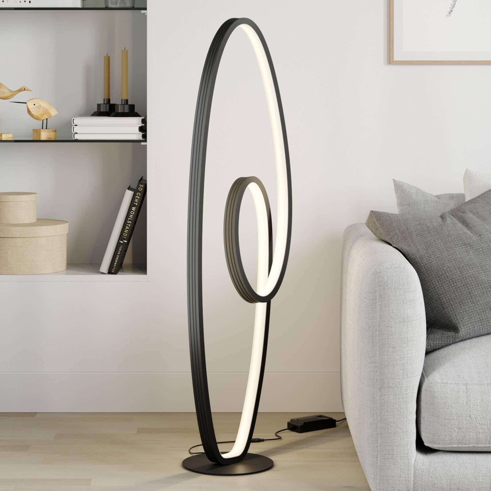 LED Lámpara de pie 'Bronwyn' (Moderno) en Negro hecho de Aluminio e.o. para Salón & Comedor (1 llama,) de Lucande | lámpara de pie LED