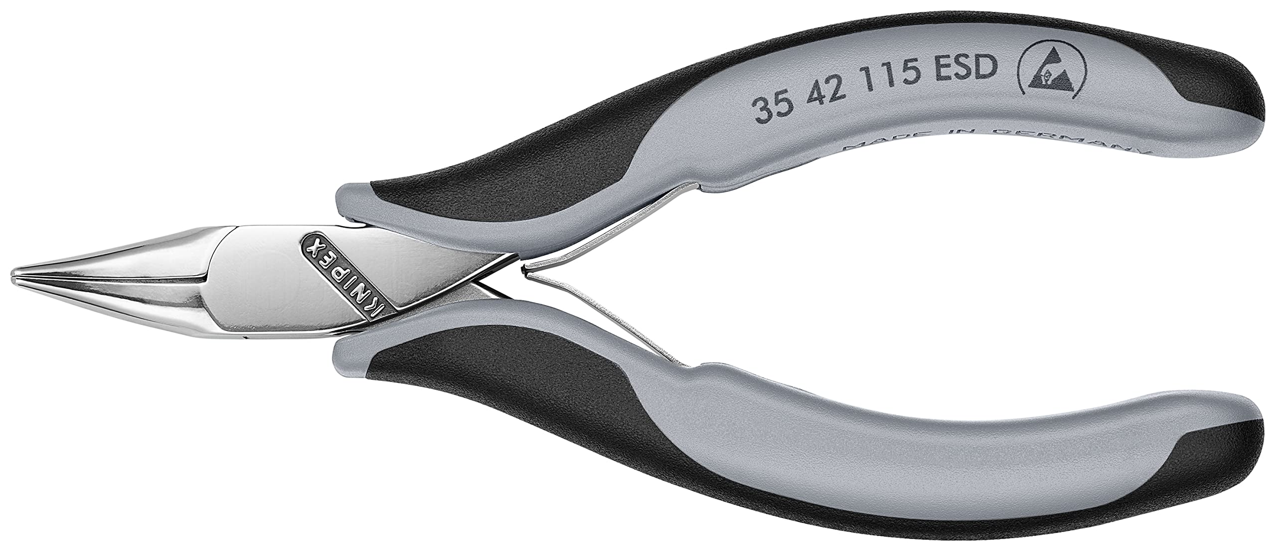 KNIPEX Alicate de montaje para electrónica ESD con articulación machihembrada pulido espejo con mangos multicomponente 115 mm, 35 42 115 ESD