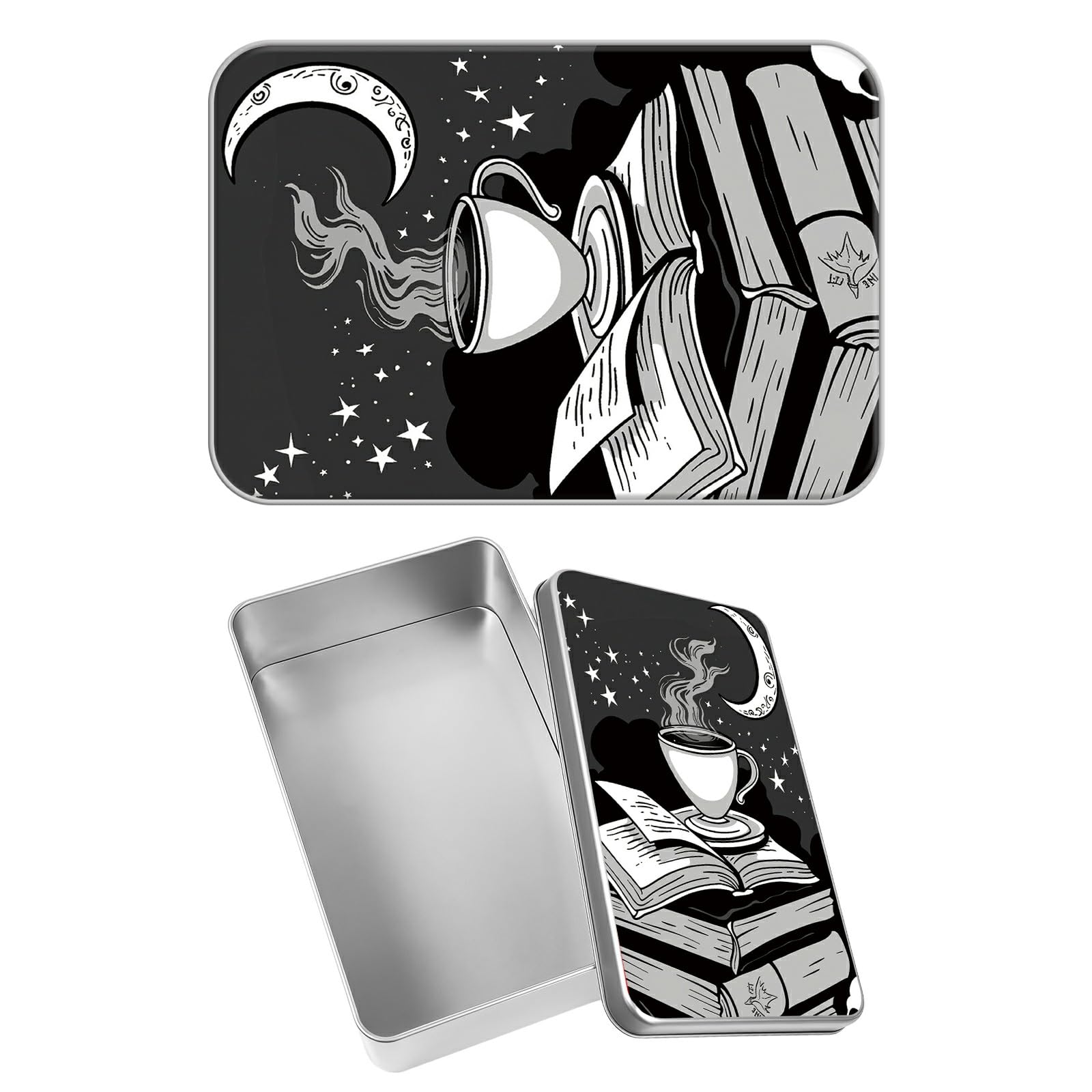 Rectangular Metal Tin Box with Removable Lid, Coffee Books Decorative Printed Metal Storage Container for Sweets Jewelry Tea Candies Cakes 7 x 4.33 x 2.17 inch– Single Pack
