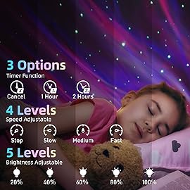 Mycket Star Projector, Galaxy Projector Light, LED Night Light Lamp, Night Light Projector with Remote 360Rotating Sleep Soothing Colors Changing Music Bluetooth Speaker Timer Fuction for Bedroom
