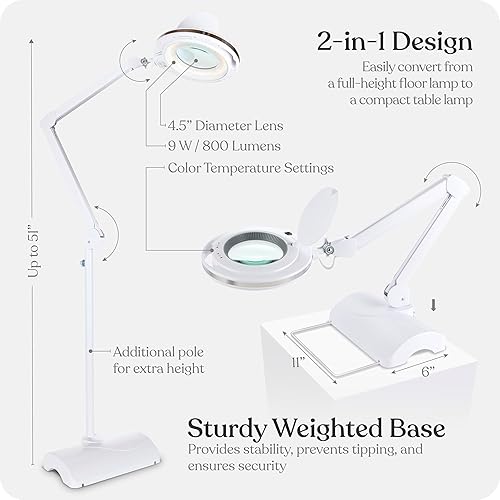 Miniatura 5 de Brightech LightView Pro - Lámpara de pie y lámpara de mesa con aumento 2 en 1, lupa manos libres con luz LED brillante para lectura, luz de trabajo