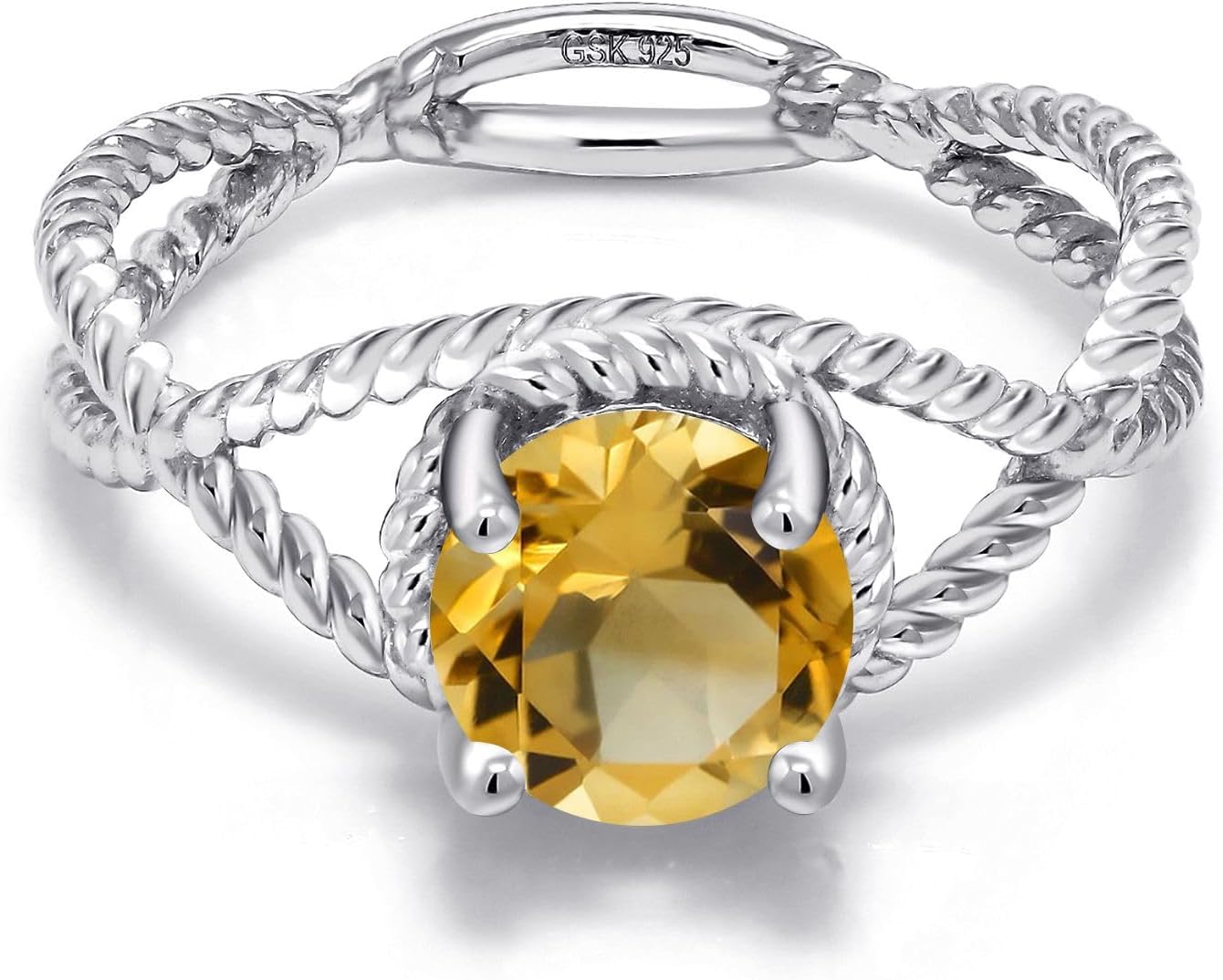 Gem Stone King 7MM Round Gemstone Birthstone Solitaire Ring for Women | Twisted Rope Band in 925 Sterling Silver | Available in Sizes 5, 6, 7, 8, 9 - Image 3