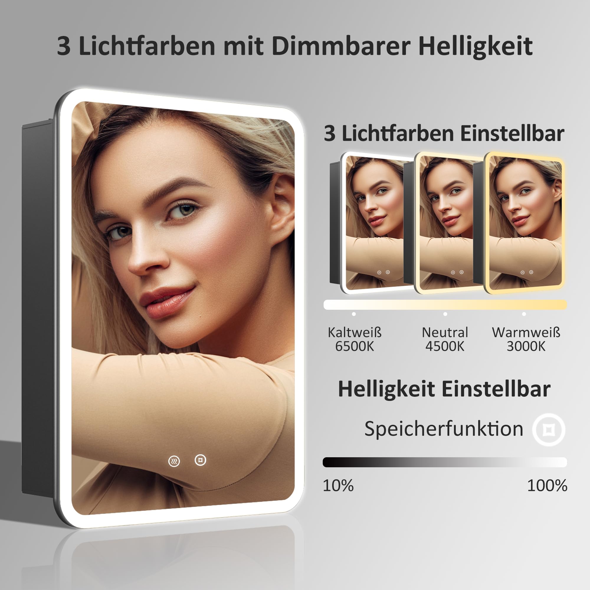 Spiegelschrank Bad mit Beleuchtung 50x70 cm Badezimmerschrank