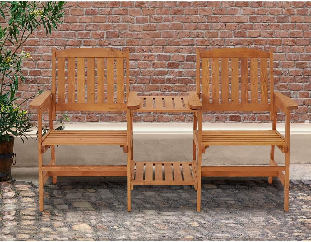 Homme WOODEN GARDEN FURNITURE PATIO TWIN SET 2 CHAIRS + REMOVABLE TRAY