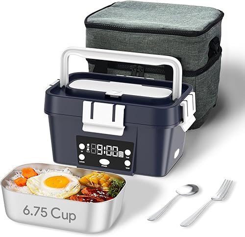 Miniatura 8 de Fiambrera eléctrica, calentador automático de alimentos de 6.75 tazas (212 °F), contenedor de comida portátil recargable para oficina, viajes, Verde