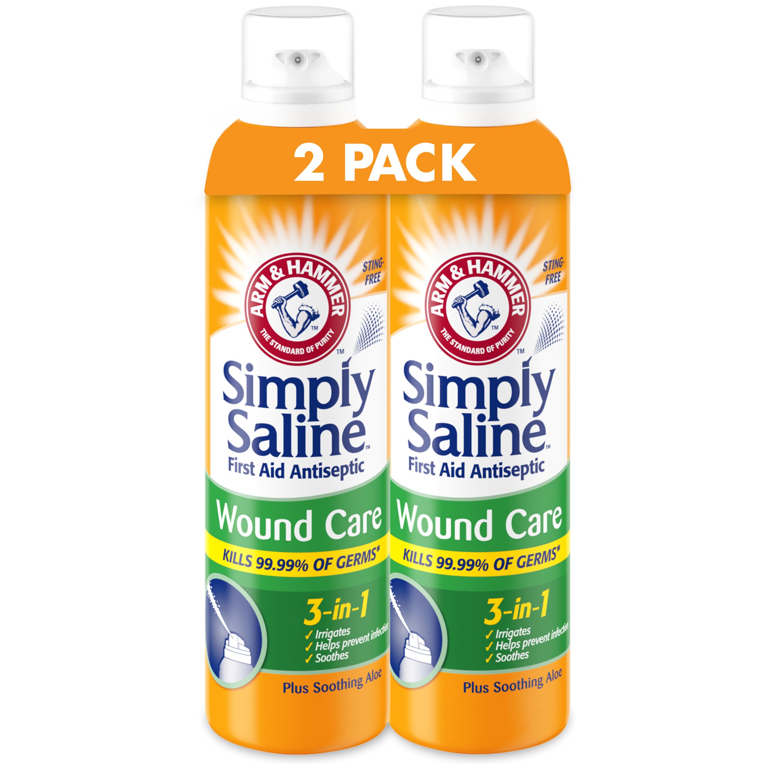 ARM & HAMMER Simply Saline Wound Care 3-in-1, Antiseptic First Aid Spray with Aloe to Help Prevent Infection, Sting-Free Saline for Wound Irrigation