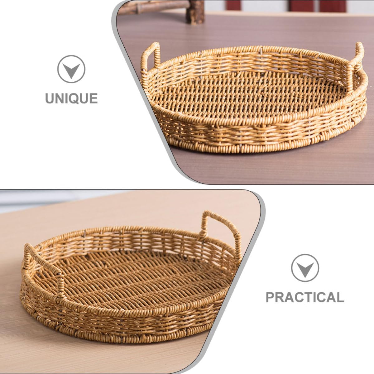 Xmas Woven Serving Tray with Handles, round Plastic Bread Basket