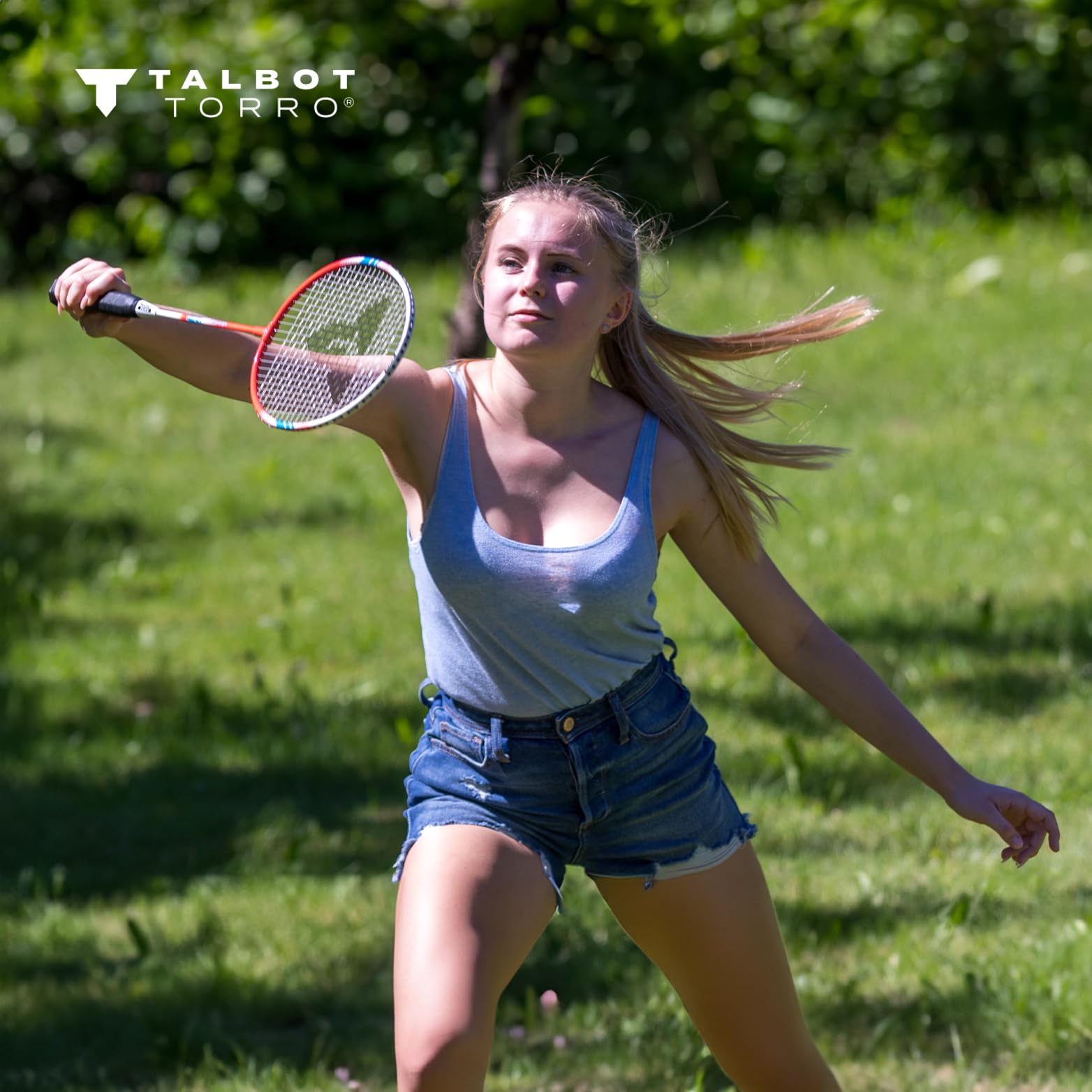 Talbot Torro Badminton-Set 4-Fighter Komplettset mit 4 ALU-Schläger 3 Federbälle Netzgarnitur Tasche