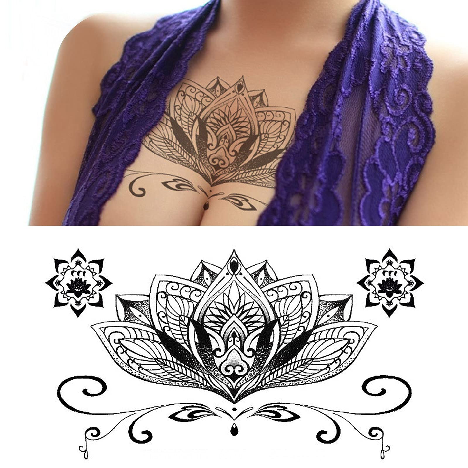 Amazon.com : Shellee Temporary Tattoos Stickers Multicolor Underboob Tattoo  Mandala Boho Flowers Designs Chest Waist Removable Waterproof Sexy Body Art  Tattoo Sticker for Women Men Lady Girls Boys (C) : Beauty &