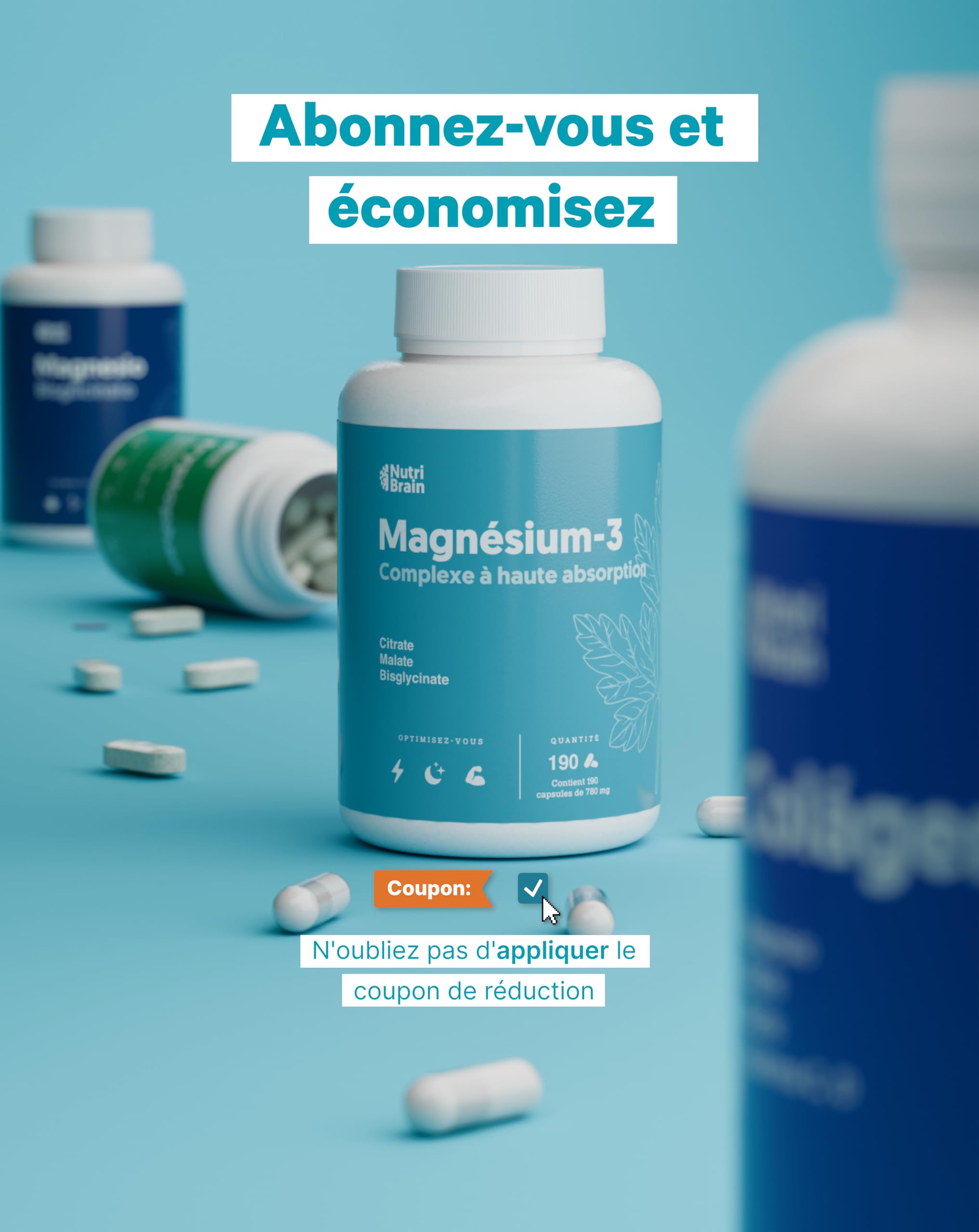 Magnésium Bisglycinate, Citrate et Malate | Complexe 3 en 1 | Anti-Fatigue et Anti-Stress | Haute Absorption et Biodisponibilité Maximale | 190 Gélules | Enérgie, Sommeil et Récupération Musculaire