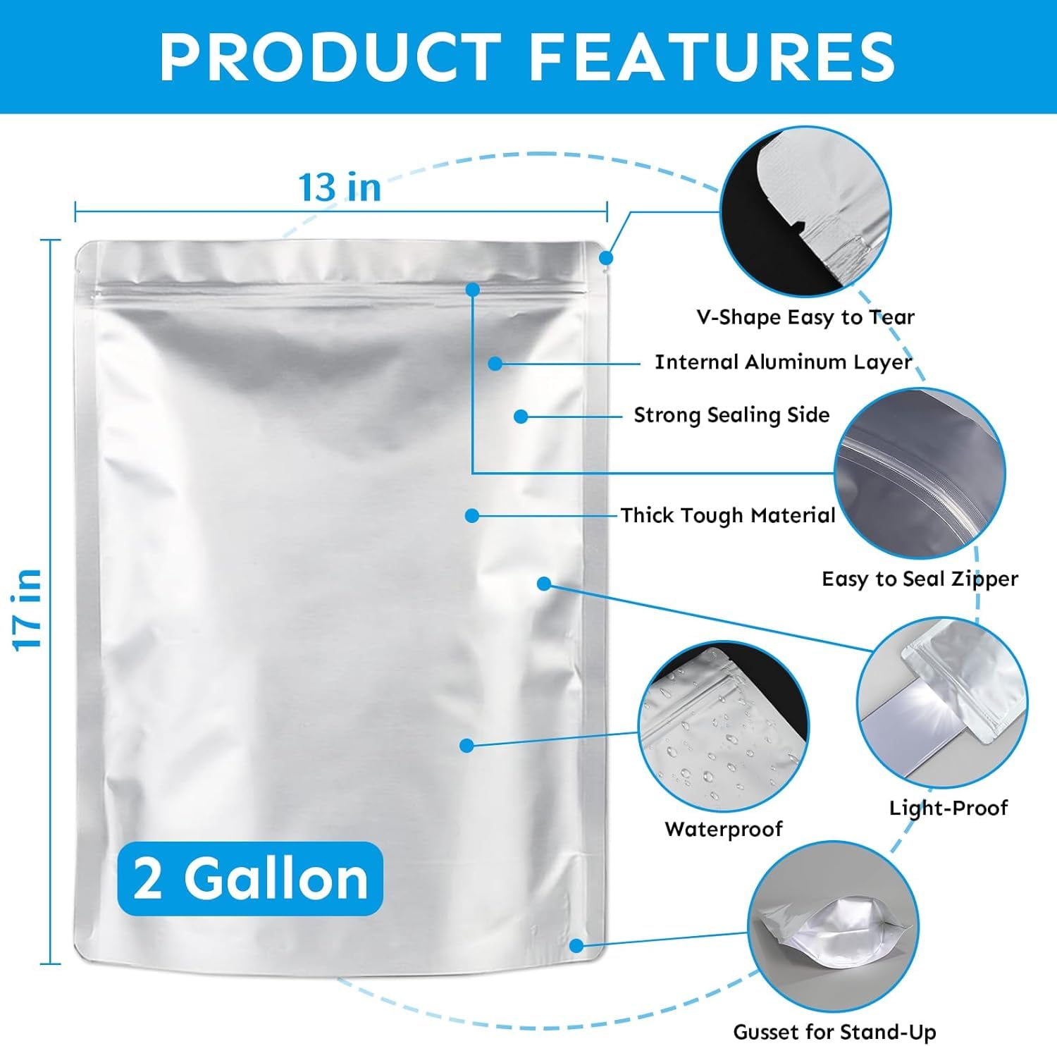 30 Stück 30x42cm Mylar Bags mit Sauerstoffabsorbern&Etiketten,10Mil Stand Up Reißverschluss heißsiegelbar Beutel Lagerung Lebensmitteln,Wiederverschließbar