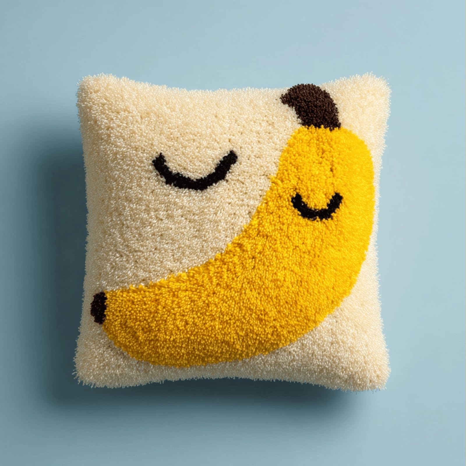 Premium Latch Hook Cushion Kit,DIY Pillow Cover Kit,43x43 cm,Banana Smiley
