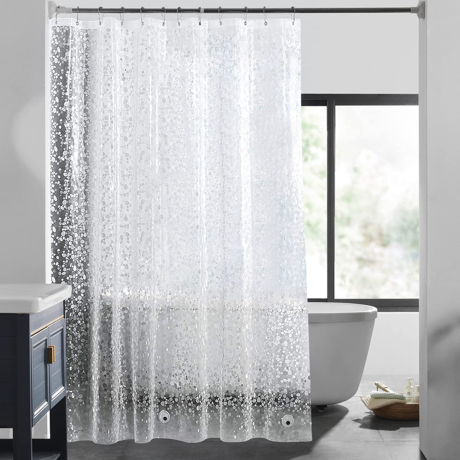 ELECDON Shower Curtain Liner, Waterproof 8G EVA Thick Shower Curtain with Heavy Duty 3 Bottom Magnets, Shower Liner for Shower Stall, Bathtubs 3D Pebble Pattern, 72 x 72