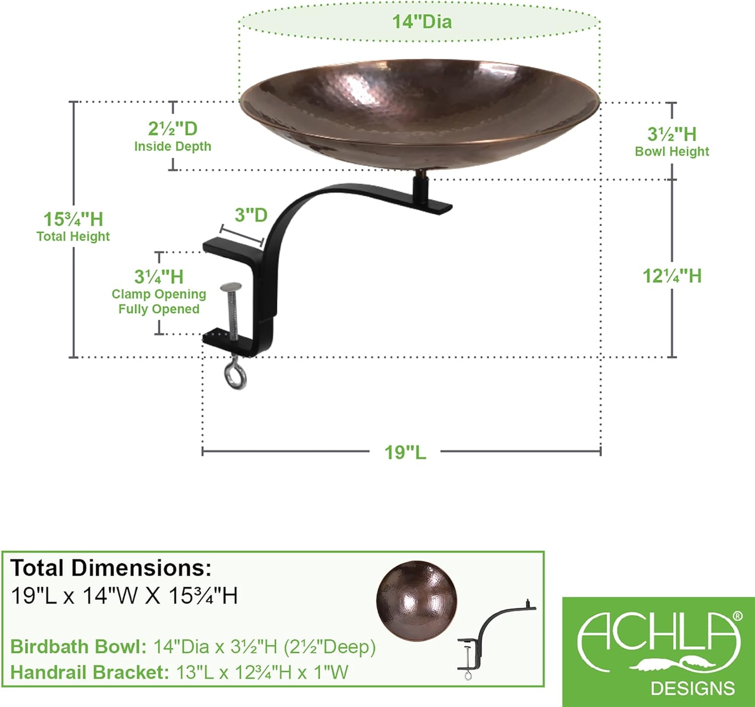 Achla Designs 201-2014 Burnt Copper Rail Mount Bracket Birdbath