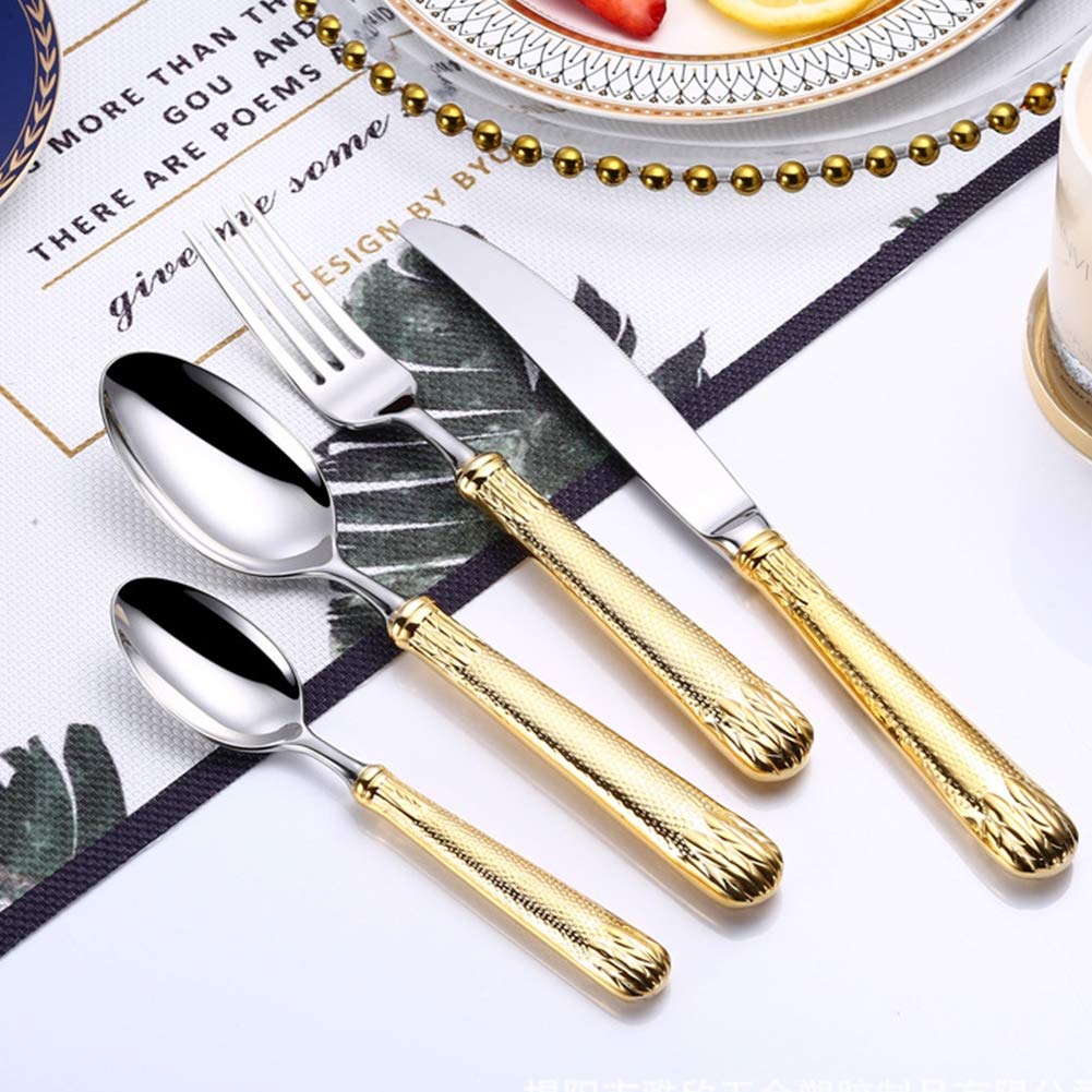 Besteckset, 4-teiliges Besteckset aus vergoldetem Edelstahl | Elegantes Besteck for 1 Person | Hochwertiges Silberbesteckset