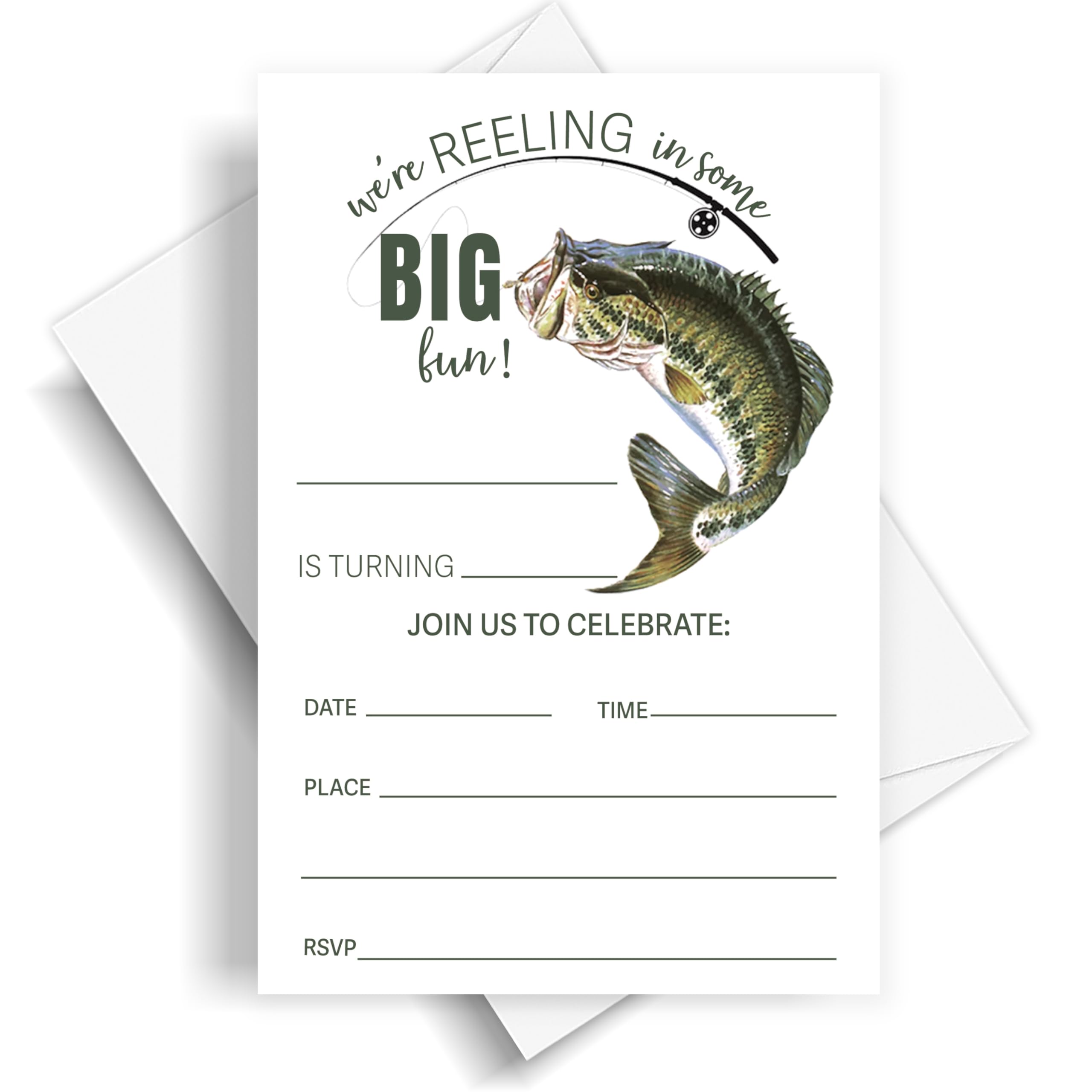 patcate Fishing Theme Birthday Invitations, We're Reeling Invitation Card for Girls Boys, 20 Fish Birthday Invites with Envelopes for Party Supplies