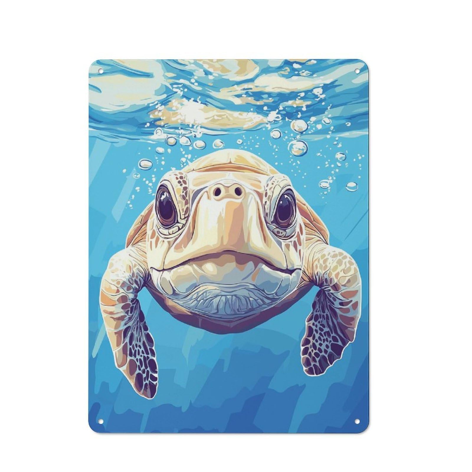 Junmoney Sea Turtle Underwater Portrait Vintage Tin Sign 40X30cm With For Home Office Or Studio, For Home Office Decor Fans