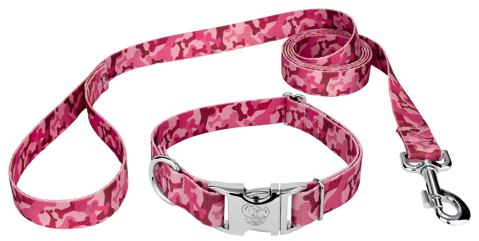 Country Brook Petz - Premium Pink Bone Camo Dog Collar and Leash Set - Military and Camo Collection Featuring Rugged Designs (5/8 Inch, Small)