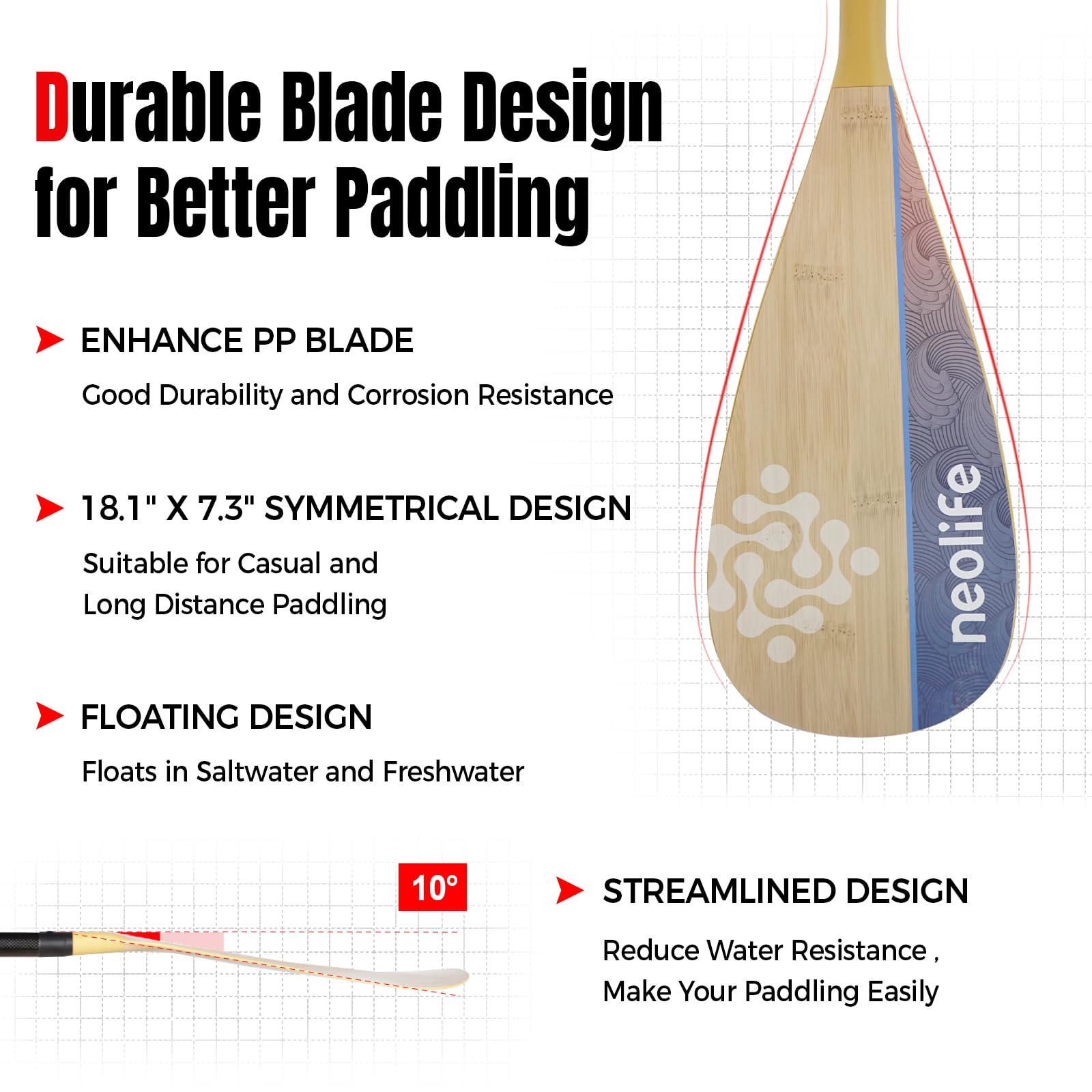 SUP Paddleboard Paddel mit Kohlefaser-Schaft und PP-Klinge, schwimmendes, verstellbares Stand Up Paddle Board Paddel, 170-210 cm