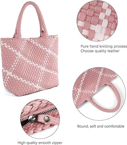 Miniatura 4 de Bolsa tejida para mujer, de piel vegana, grande, de verano, playa, viaje, bolso de mano y bolso de mano retro hecho a mano