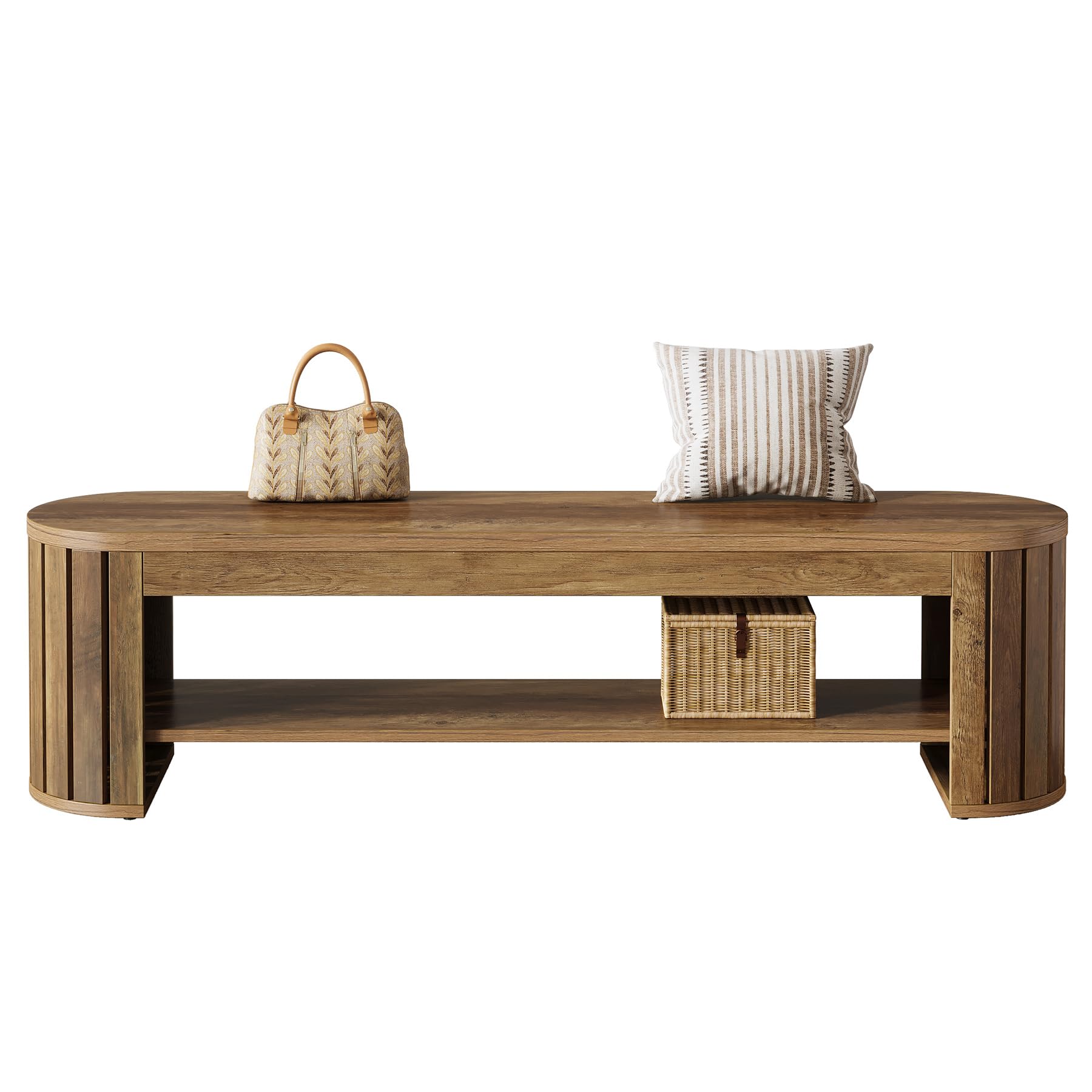 Tribesigns Panca da Ingresso 160cm in Legno Rustico, Scarpiera a 2 Livelli con Seduta, Panchina Moderna per Fondo Letto, Corridoio e Sala da Pranzo, Mobile Salvaspazio Robusto, Marrone