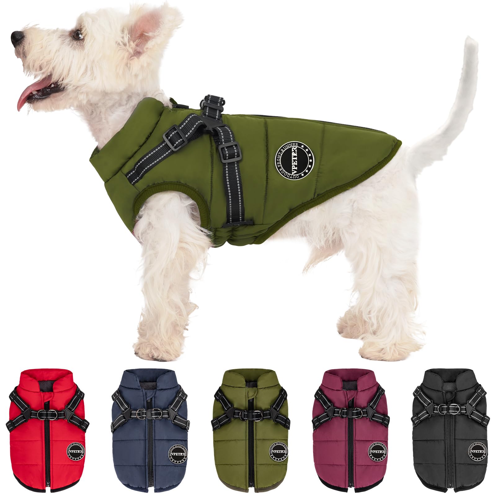 V.PET.B.R Dog Winter Coat,Warm Jacket Paded Fleece Pet Vest with Built in Harness, Windproof Reflective Cozy Adjustable Snow Pet Coat Clothes with Zipper for Small Medium Large Dogs — image 1