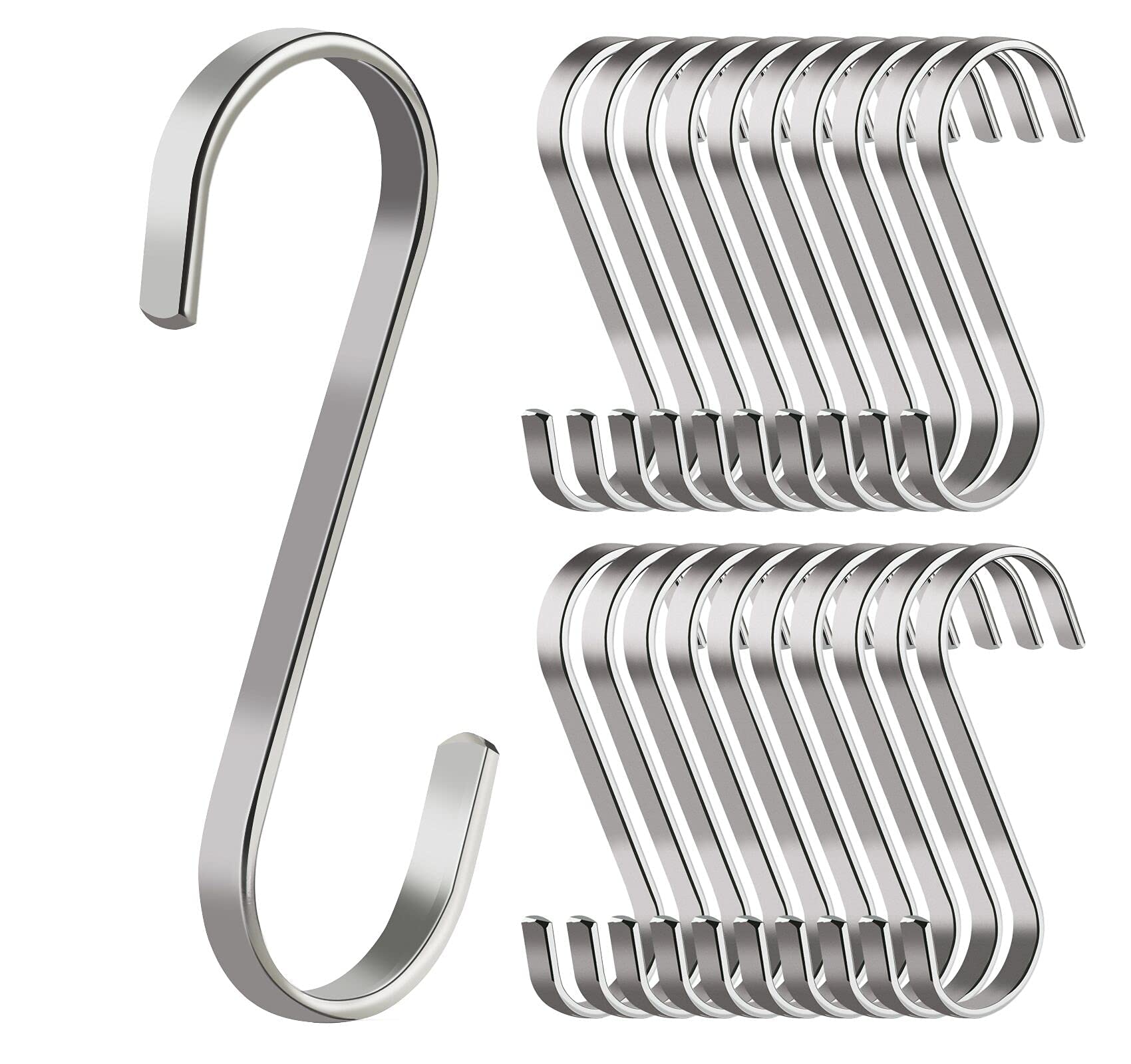 ilauke 20er Pack S-Haken Flach Edelstahl S-förmige Multifunktions Küchenhaken aus Edelstahl für Aufhängen Küchengeräte Utensilien Handtücher Kleidung Pflanzen Gartengeräte-bis 10kg Belastbar