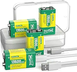 4-Pack 9V Battery for Smoke Detector,USB Rechargeable 9V Lithium Batteries - 13500mWh Long Lasting Rechargeable 9 Volt Batteries with USB-C Charging Cable - Quick Charge in 1.5 Hours