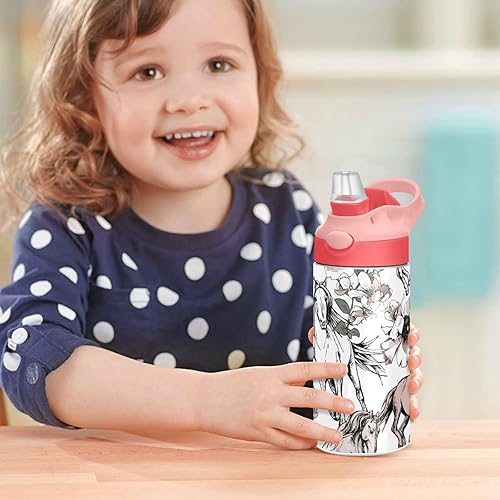 Miniatura 63 de Cute White Horses - Botella de agua para niños, botellas de agua aisladas de acero inoxidable con tapa con popote, 12 onzas, sin BPA, a prueba