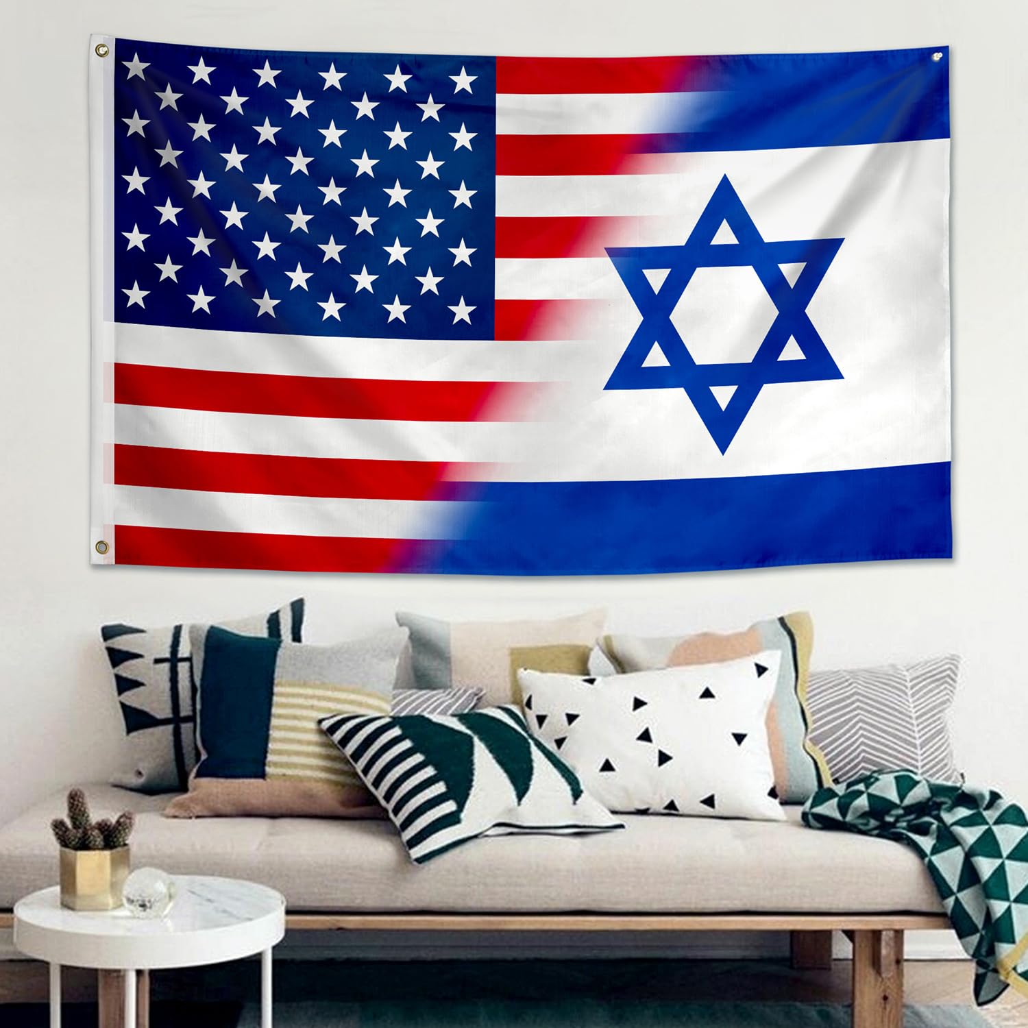 Israeli American Friendship Flag Is Flattering In The Wind. Hybrid Flag As A Symbol Of Union Between Israel And Usa 2xa9cw5
