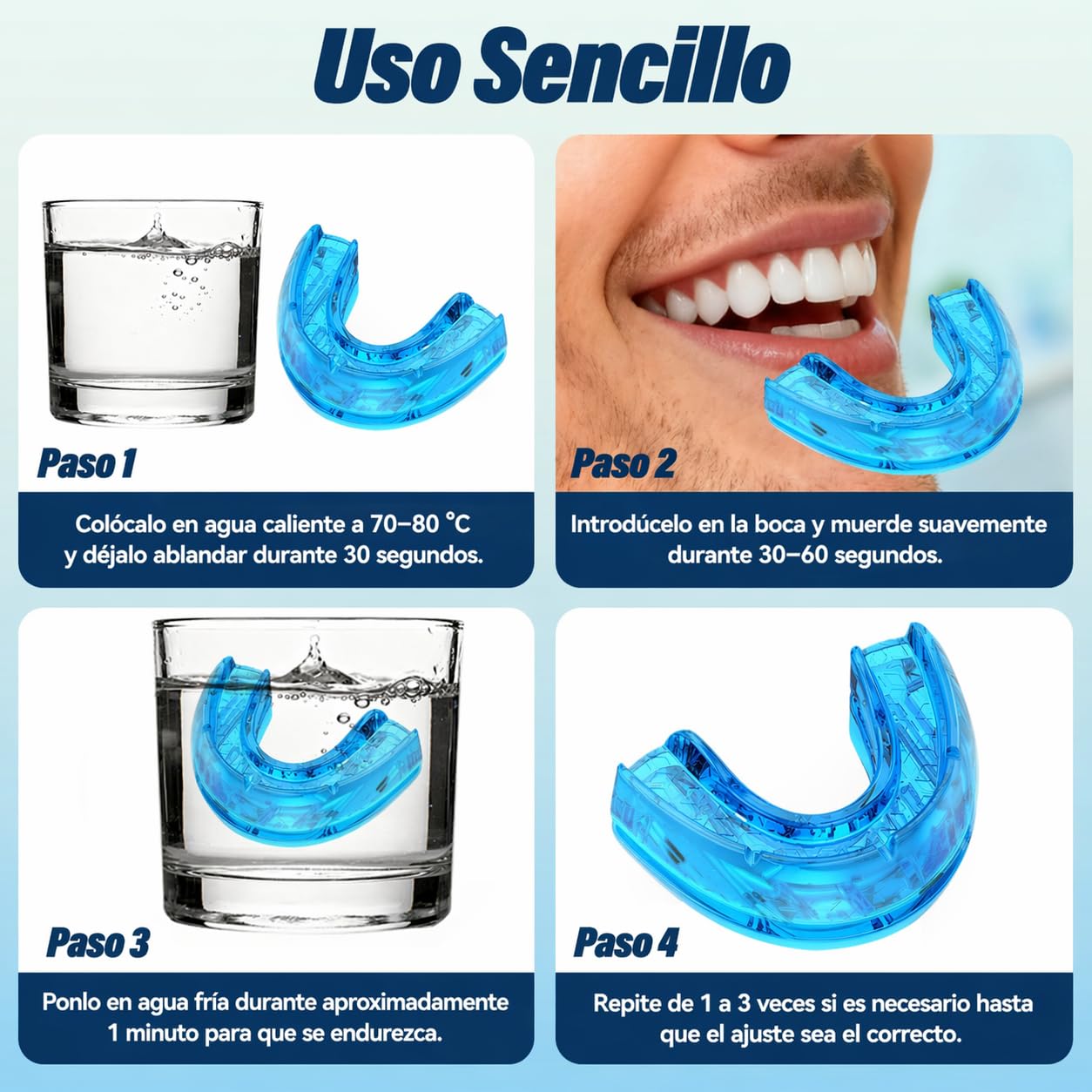 Dispositivo Antironquidos Ajustable – Férula Anti Ronquidos para Dormir, Diseño Cómodo para Uso Nocturno, Mejora del Descanso y Respiración, Bleu