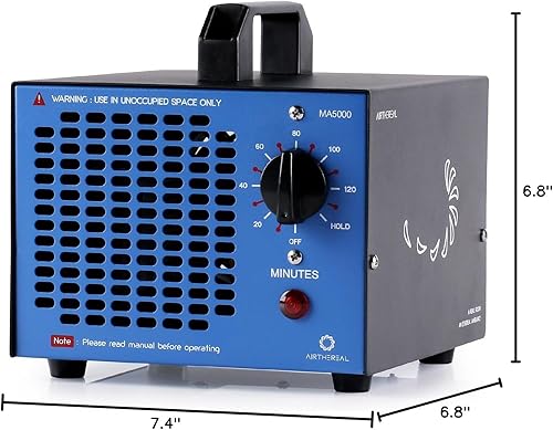 Miniatura 6 de AIRTHEREAL MA5000 - Generador de ozono comercial máquina O3 de 5000 mgh desodorante para habitaciones humo automóviles y mascotas azul